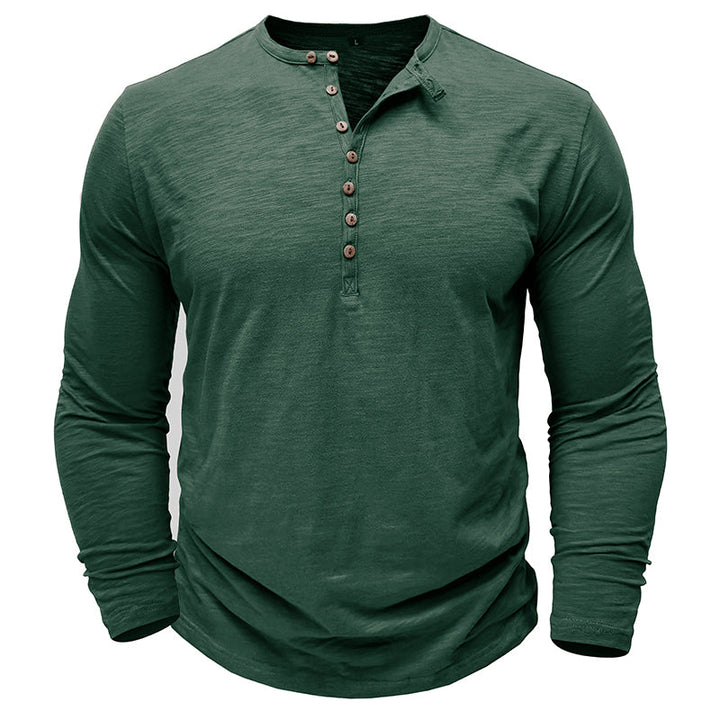 Zacht katoenen heren Henley shirt, lange mouw, casual look, ultrazachte stof, stijlvolle zeven knopen, flatterende pasvorm.