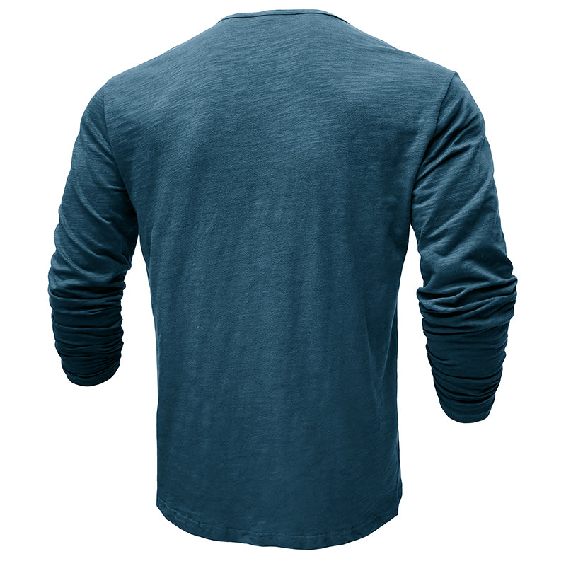 Zacht katoenen heren Henley shirt, lange mouw, casual look, ultrazachte stof, stijlvolle zeven knopen, flatterende pasvorm.