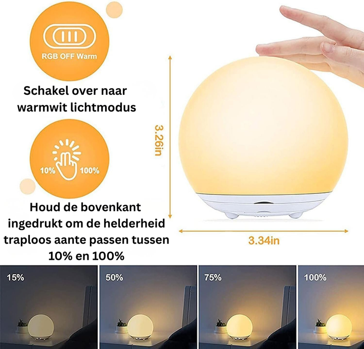 Draagbaar siliconen nachtlampje voor baby's, USB oplaadbaar. Zachte verlichting in kinderkamer bij borstvoeding.