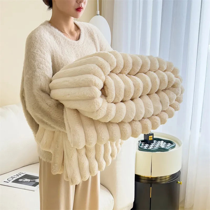 Zachte pluizige aurora fleece deken, warm en comfortabel voor slaapkamer woondecoratie.