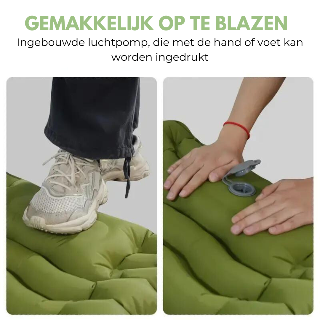 "Zelfopblazende slaapmat voor kamperen, lichtgewicht en compact, rechthoekig ontwerp met ingebouwde pomp, blauw"