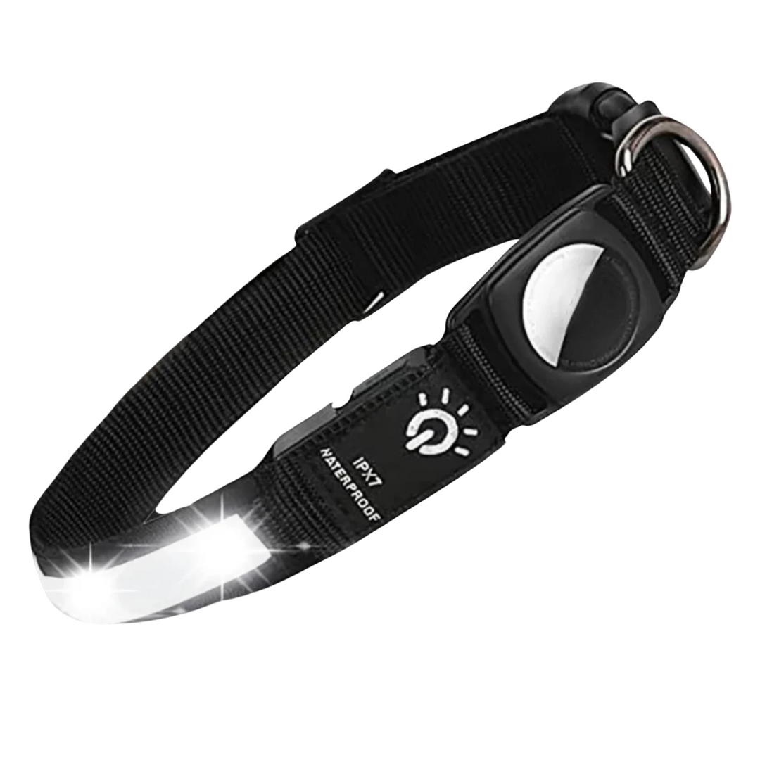 Zichtbare LED hondenhalsband met GPS voor veilige nachtwandelingen. Waterdicht & verstelbaar.