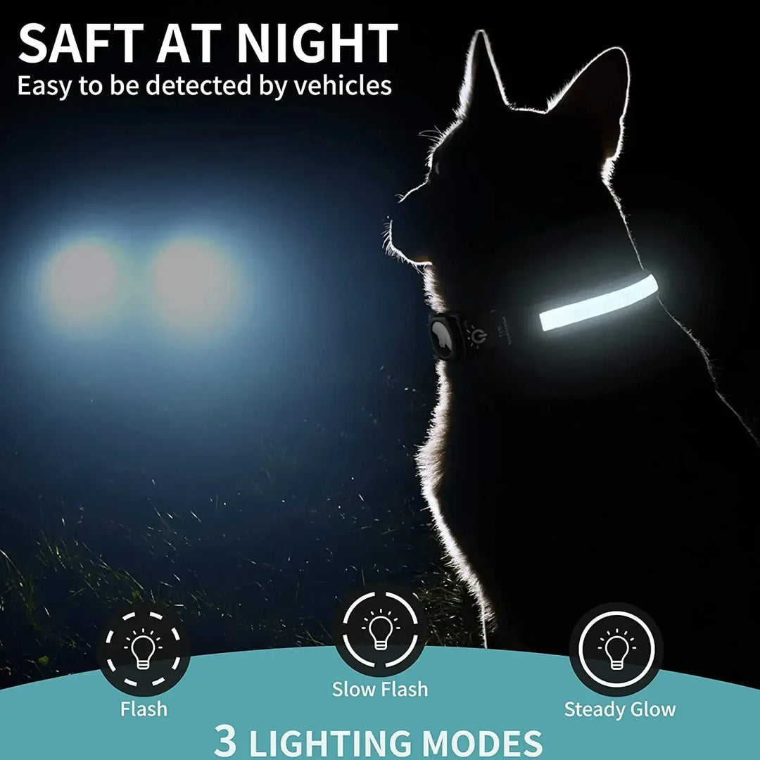 Waterdichte LED hondenhalsband met GPS, perfect voor avontuurlijke honden en alle weersomstandigheden.