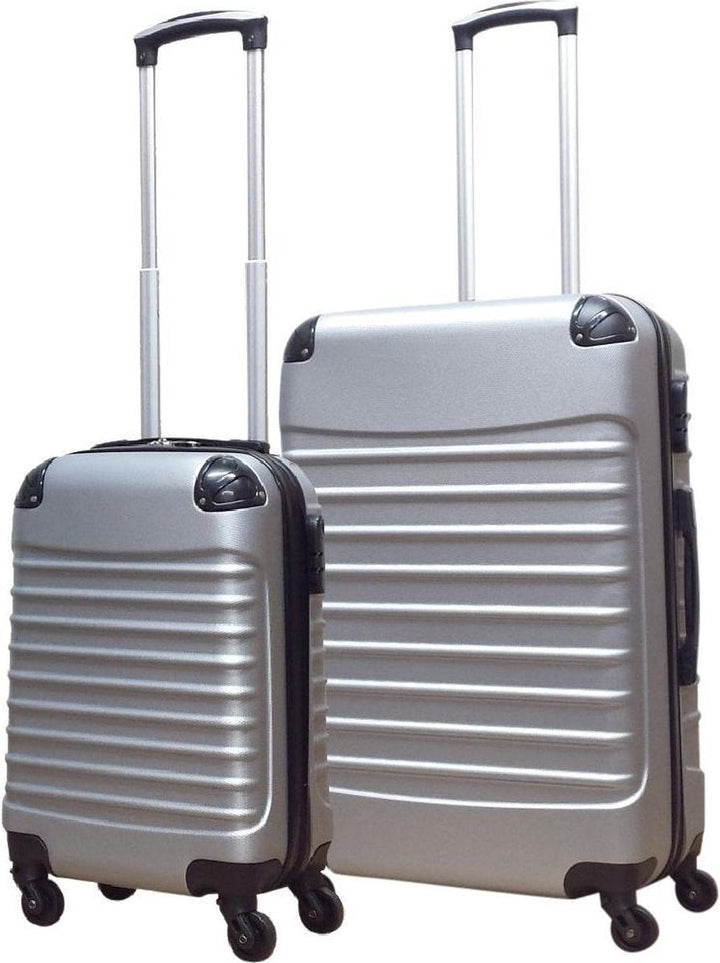 Unisex lichtgewicht trolley koffer set zilver, 2-delig met hardshell en geïntegreerd cijferslot. Perfecte reisbagage.
