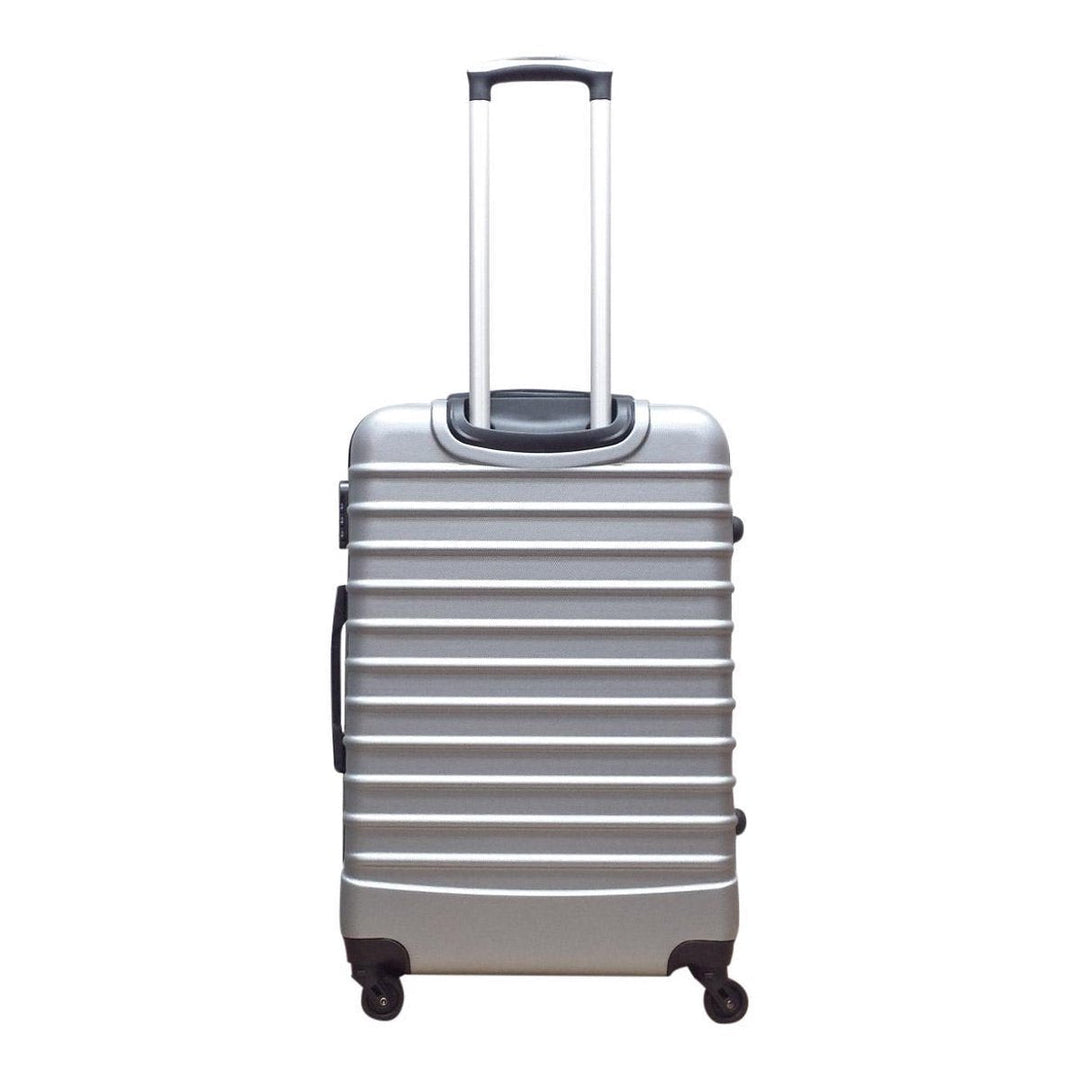 Elegante zilveren koffers, 2-delige hardshell set. Perfect voor zorgeloos reizen met veilige bagage.