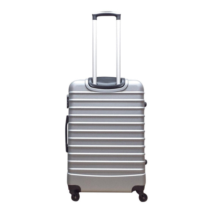 Elegante zilveren koffers, 2-delige hardshell set. Perfect voor zorgeloos reizen met veilige bagage.