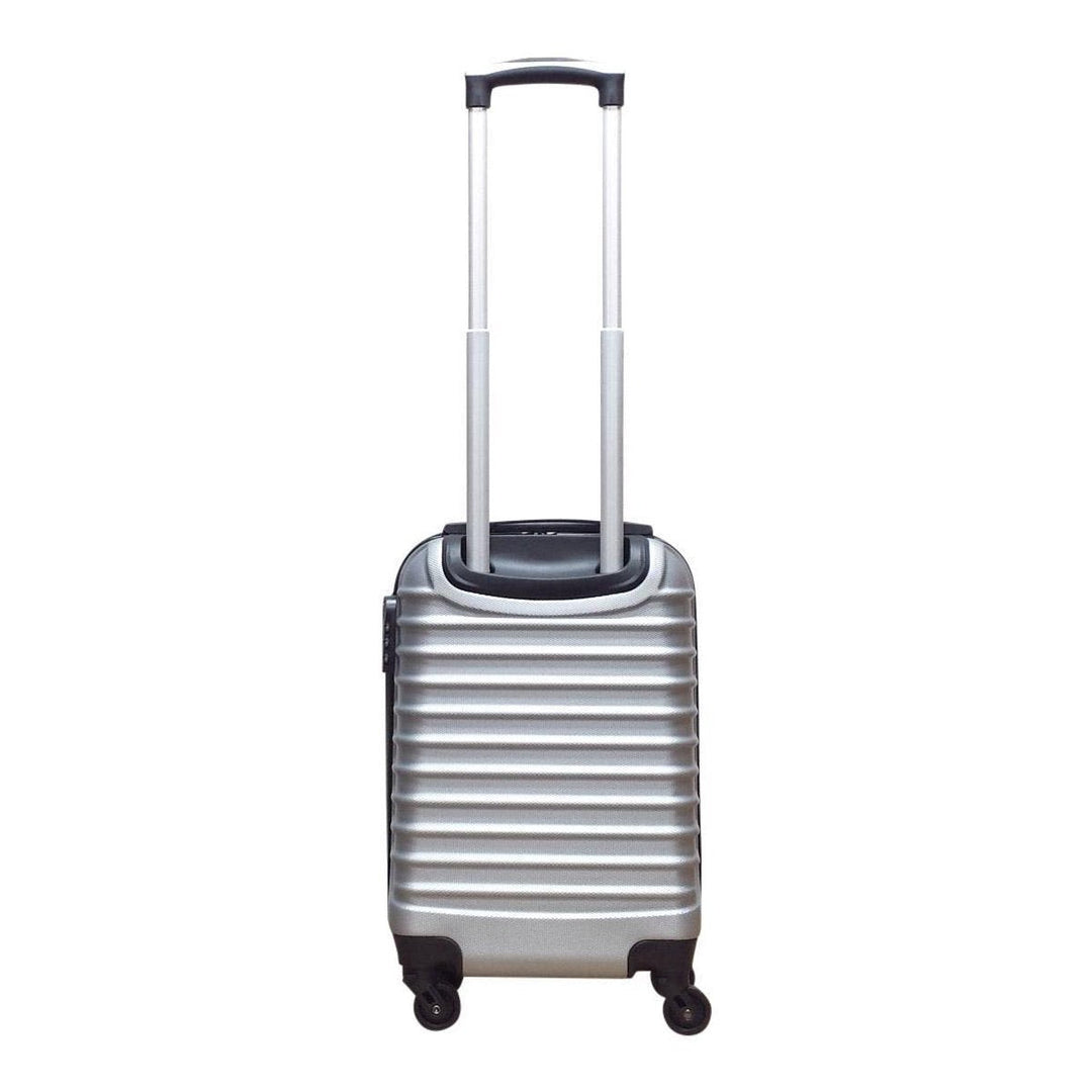 Complete zilveren 2-delige kofferset: grote en kleine hardshell trolley koffers. Ideaal voor alle soorten reizen.