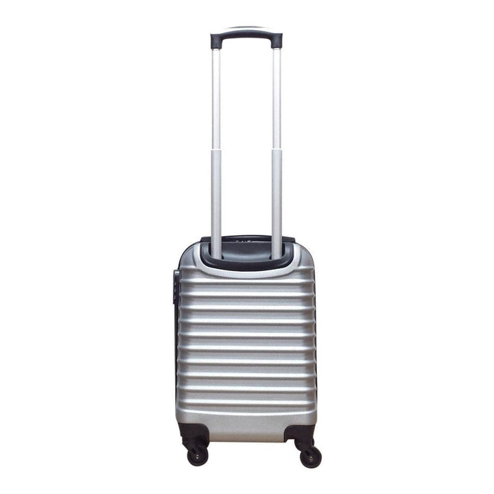 Complete zilveren 2-delige kofferset: grote en kleine hardshell trolley koffers. Ideaal voor alle soorten reizen.