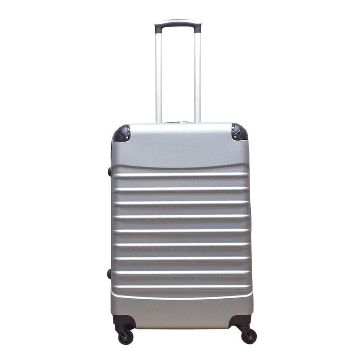 Veilige unisex zilveren 2-delige kofferset, hardshell met cijferslot en trolleyfunctie. Comfortabele reisbagage.