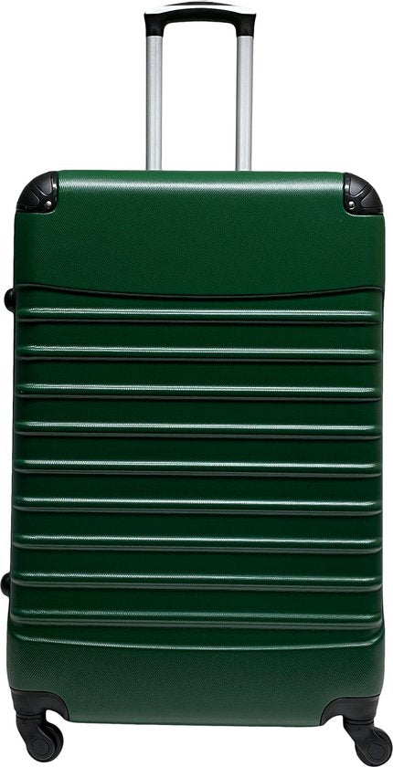 Groene ABS trolley, robuust en lichtgewicht, met 4 wielen en cijferslot voor vakantie bagage.