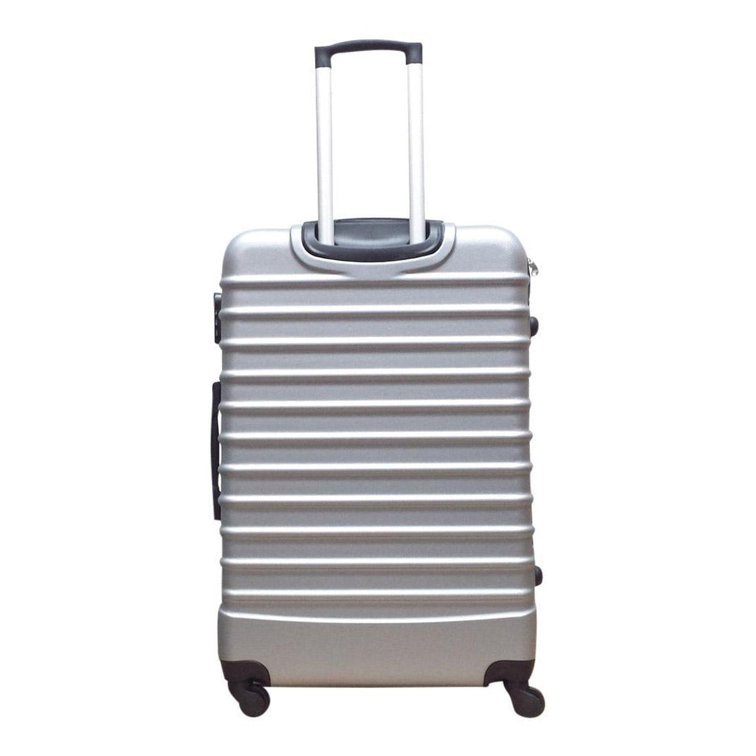 Blauwe ABS bagage koffer met 4 stille wielen en cijferslot, robuust en klaar voor vakantie.