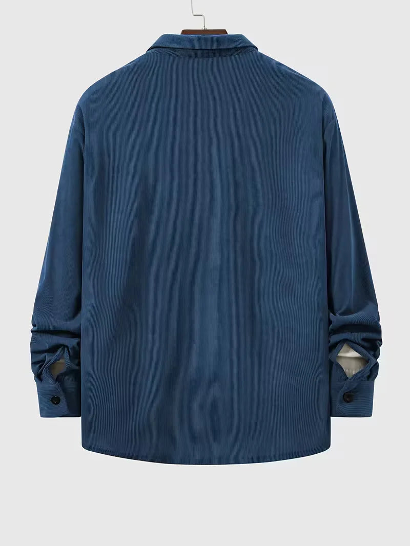 Koffiekleurig heren casual overhemd, detail van de kraag met ribstructuur.