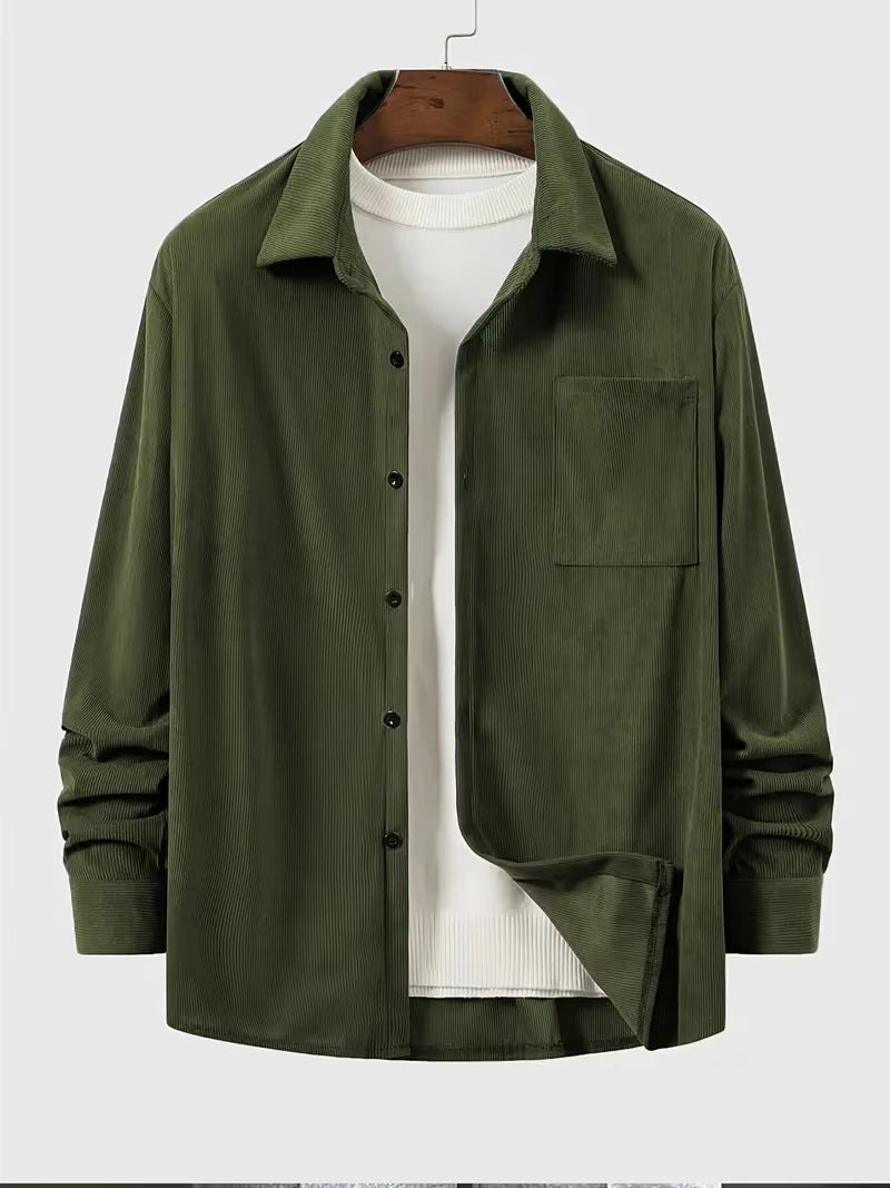 Beige casual overhemd voor heren, ribstructuur, zacht aanvoelend en stijlvol.