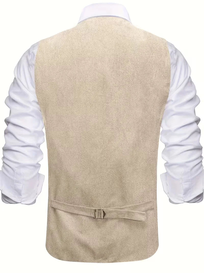 Marineblauw gilet met knopen en v-hals, elegant voor de moderne man.