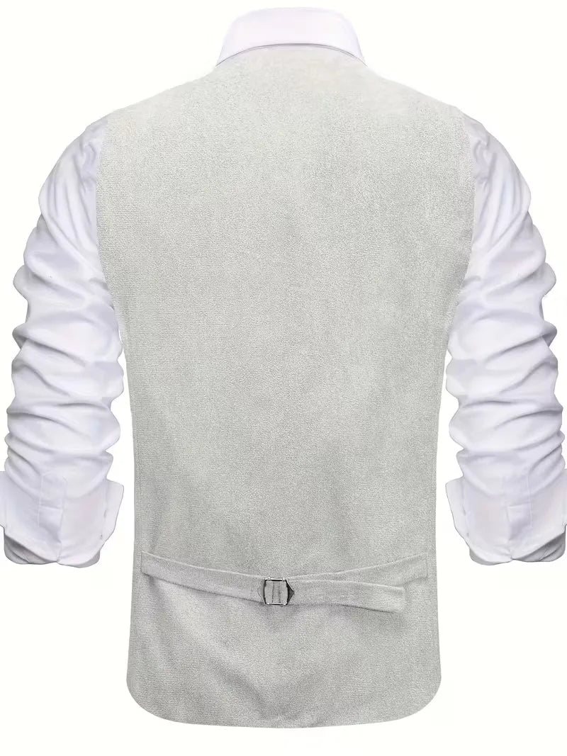 Elegant zwart gilet voor heren, v-hals met knopen, ideaal voor speciale gelegenheden.