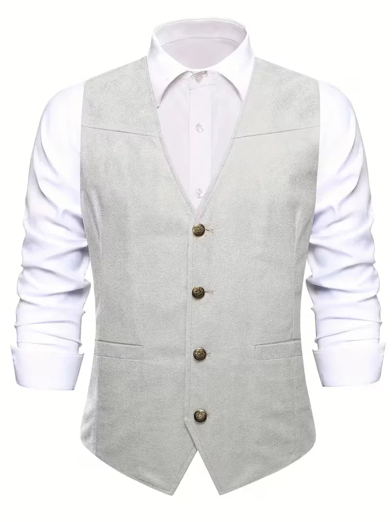 Smart-casual marineblauw gilet, v-hals en knopen, voor een verfijnde herenoutfit.