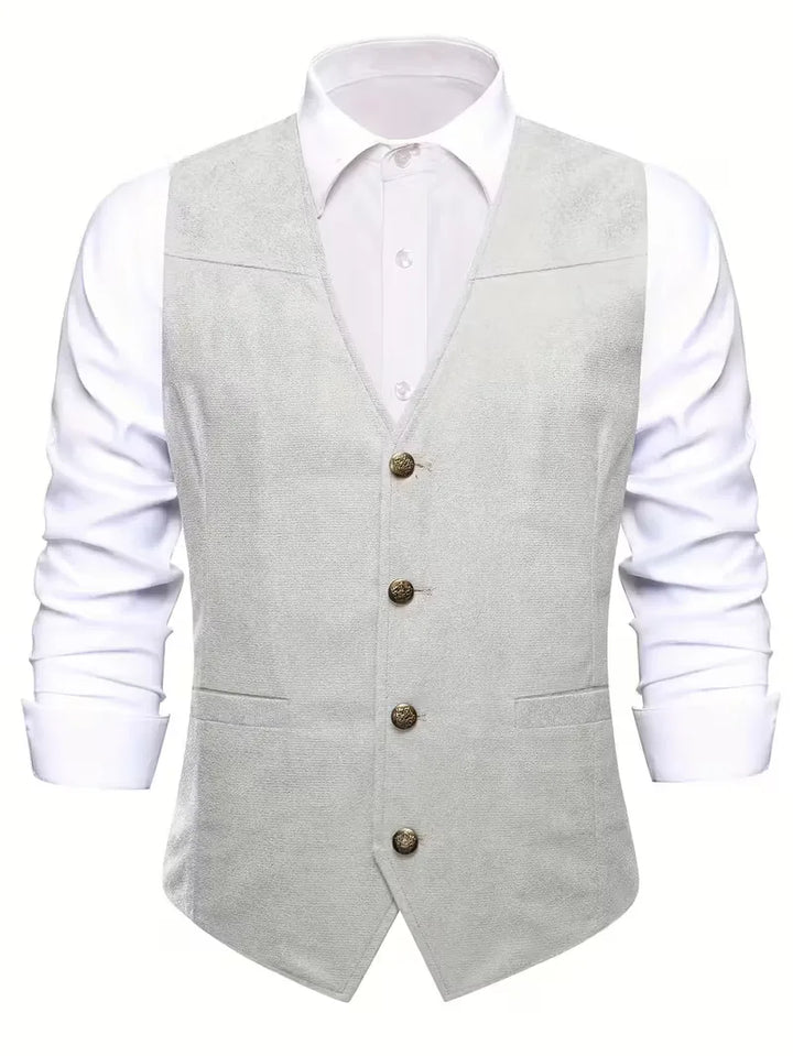 Smart-casual marineblauw gilet, v-hals en knopen, voor een verfijnde herenoutfit.
