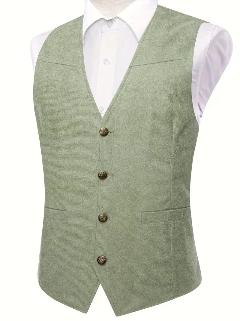 Elegant marineblauw gilet met v-hals en knopen, perfect voor een chique avond uit.