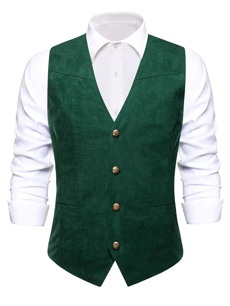 Zwart herengilet, v-hals, knopen, accentueert een klassieke herenmode stijl.