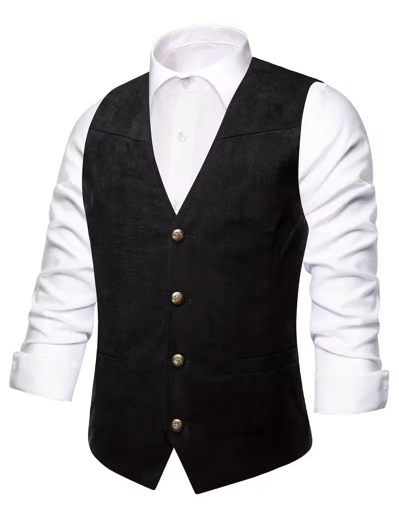 Smart-casual herengilet in marineblauw, met v-hals en knopen, veelzijdig.