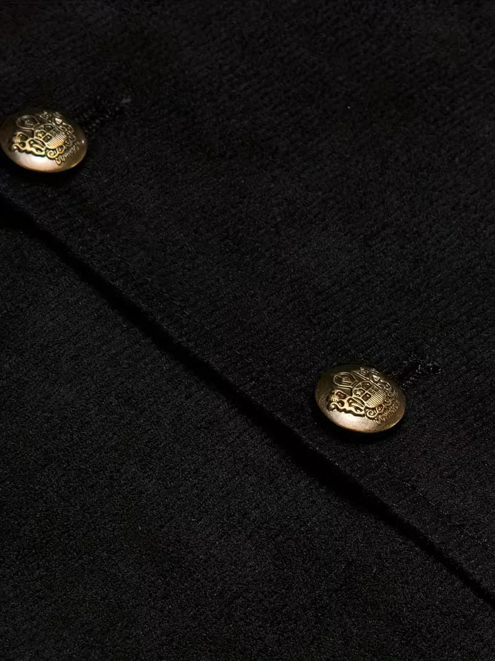 Formeel zwart gilet met knopen en v-hals voor heren, een tijdloze klassieker.