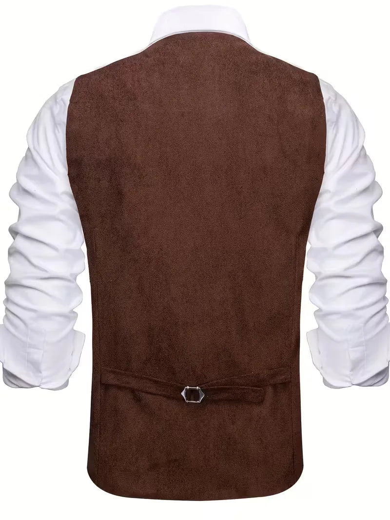Zwart herengilet met v-hals en knopen, essentiële herenmode voor elegante look.