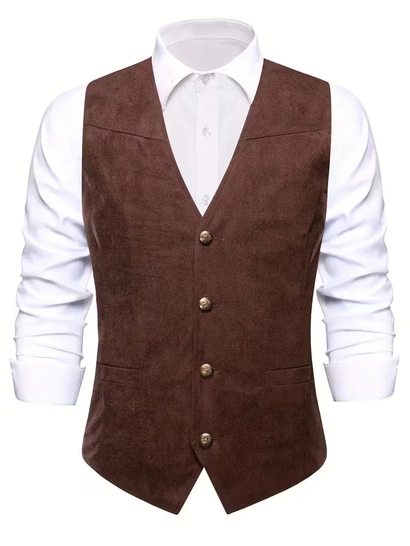 Marineblauw gilet, v-hals en knopen, perfect voor een zakelijke of feestelijke outfit.