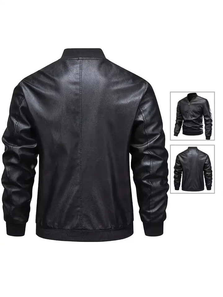 Stijlvol slim fit bomberjack voor heren, gemaakt van hoogwaardig PU leer, perfect voor casual looks.