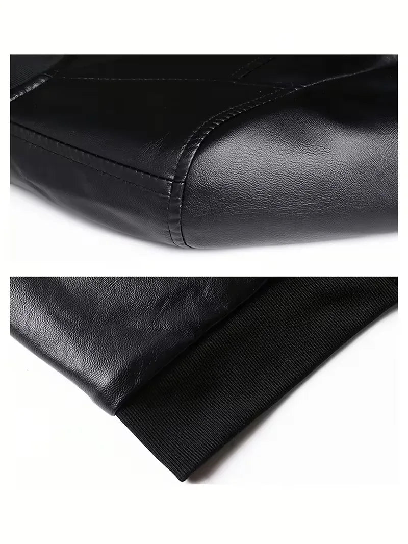 PU leer heren bomberjack, zwart en slim fit, een essentiële aanvulling op je casual herenkledingcollectie.
