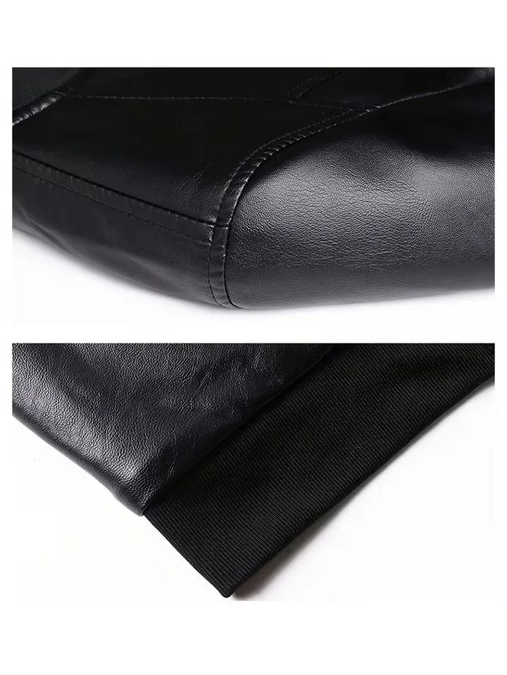 PU leer heren bomberjack, zwart en slim fit, een essentiële aanvulling op je casual herenkledingcollectie.