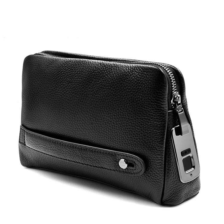Zwartblauwe leren anti-diefstal heren messenger bag met vingerafdruk slot, ideaal voor zakelijk reizen.