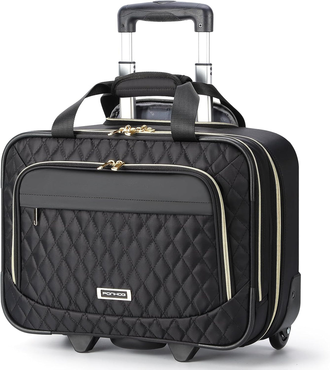 Zwarte 15,6" laptop trolley; perfecte handbagage reistas met wielen en uitschuifbaar handvat.