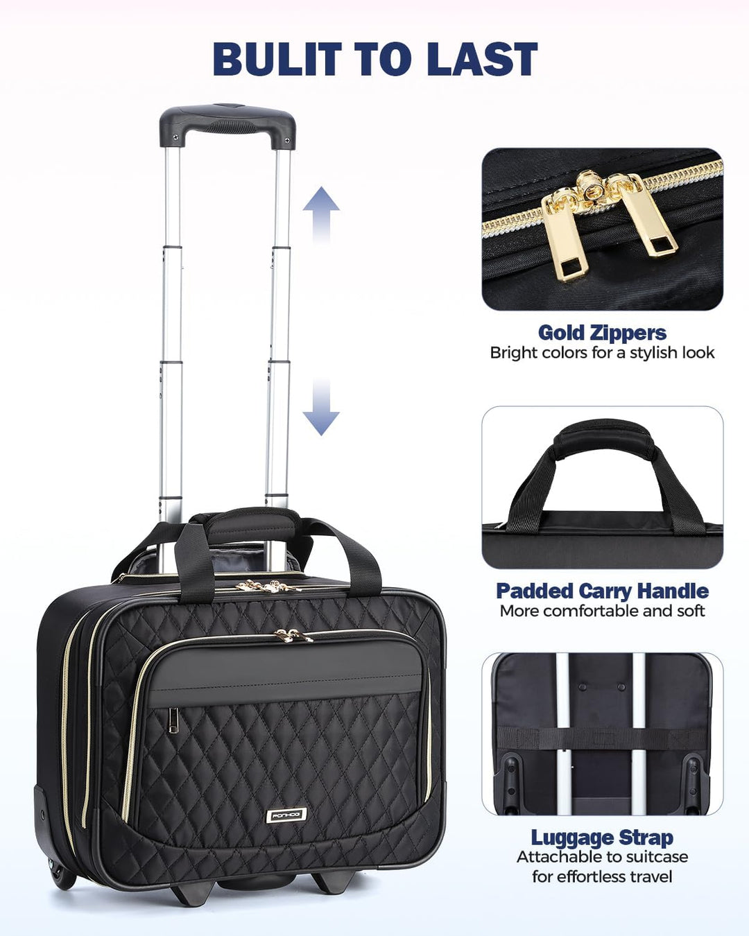Stijlvolle zwarte 15,6" laptoptas met wielen; een professionele wielentas voor naadloos reizen.