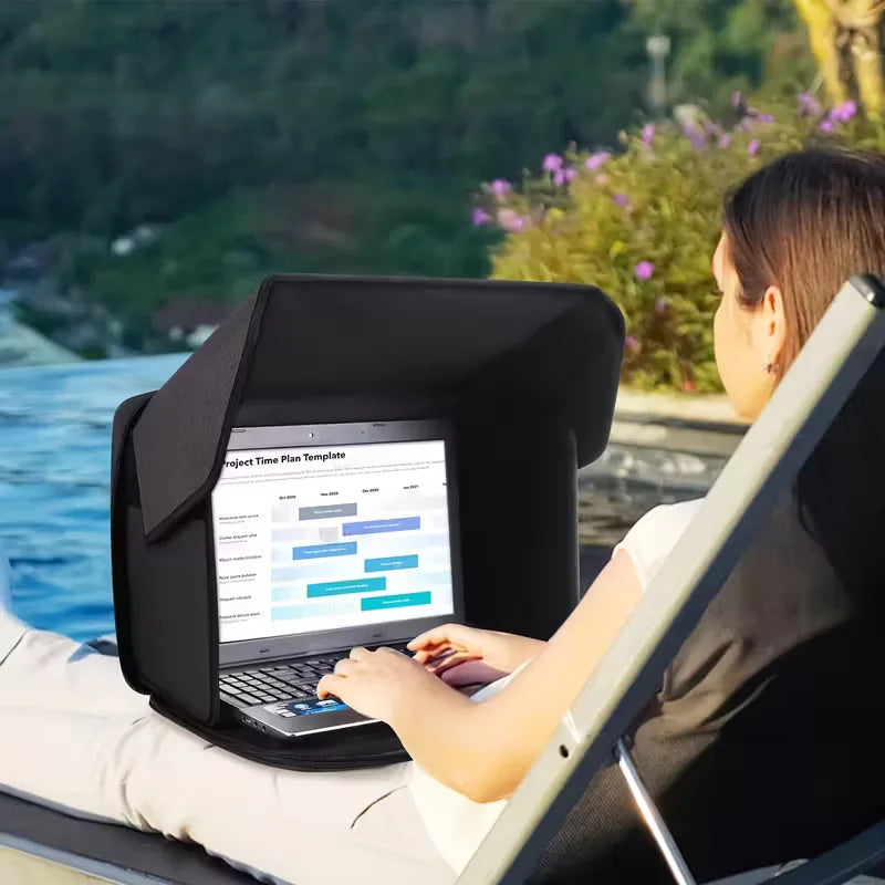 Laptoptas 16 inch met geïntegreerd zonnescherm; voorkomt reflectie en garandeert privacy, perfect voor onderweg.