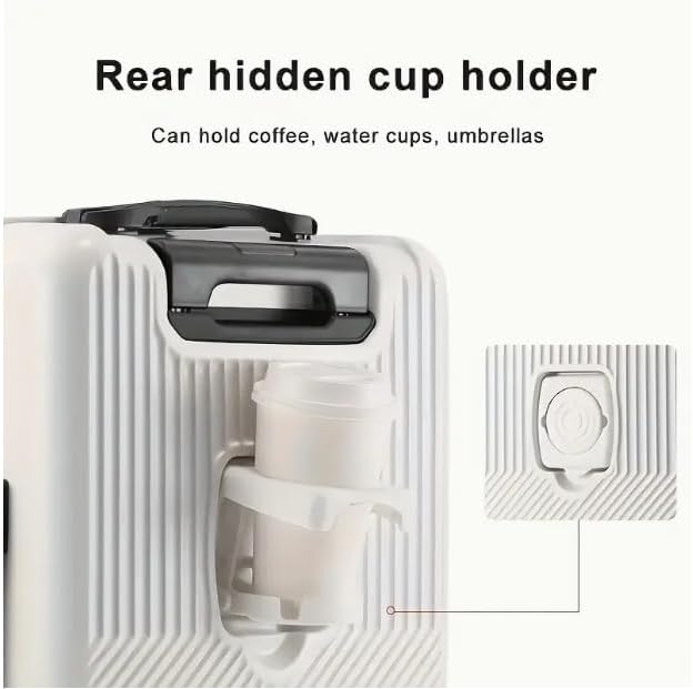Handige zwarte reiskoffer met bekerhouder en USB-aansluiting, 20 inch, voor georganiseerd reizen met 360° wielen.