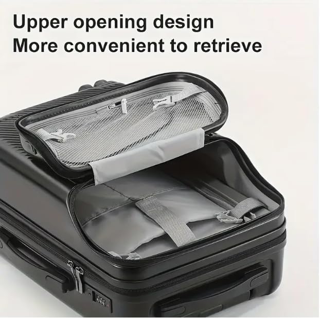 Duurzame zwarte hardshell koffer met TSA-slot en 20 inch formaat, perfect als handbagage en bagage voor je trip.
