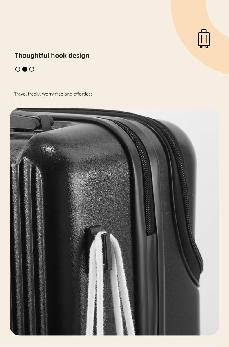 Stijlvolle zwarte 20" hardshell handbagage koffer met USB-poort en bekerhouder, ideaal voor elke reisbestemming.
