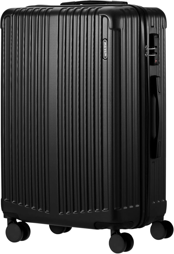 Ruime zwarte hardshell reiskoffer (28 inch) met verticale streep, 360° wielen en TSA-slot, klaar voor elke reis.