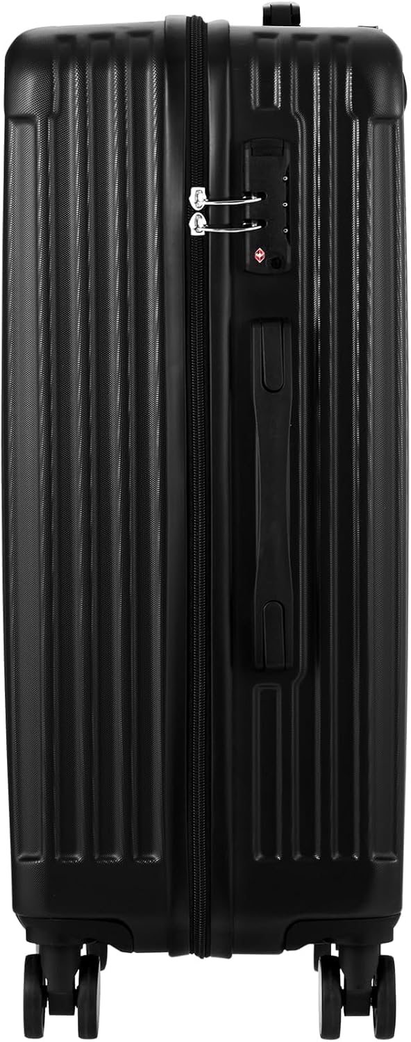 Zwarte 28" hardshell koffer met uitschuifbare trekstang, 360° wielen en TSA-slot. Duurzame bagage voor lange reizen.
