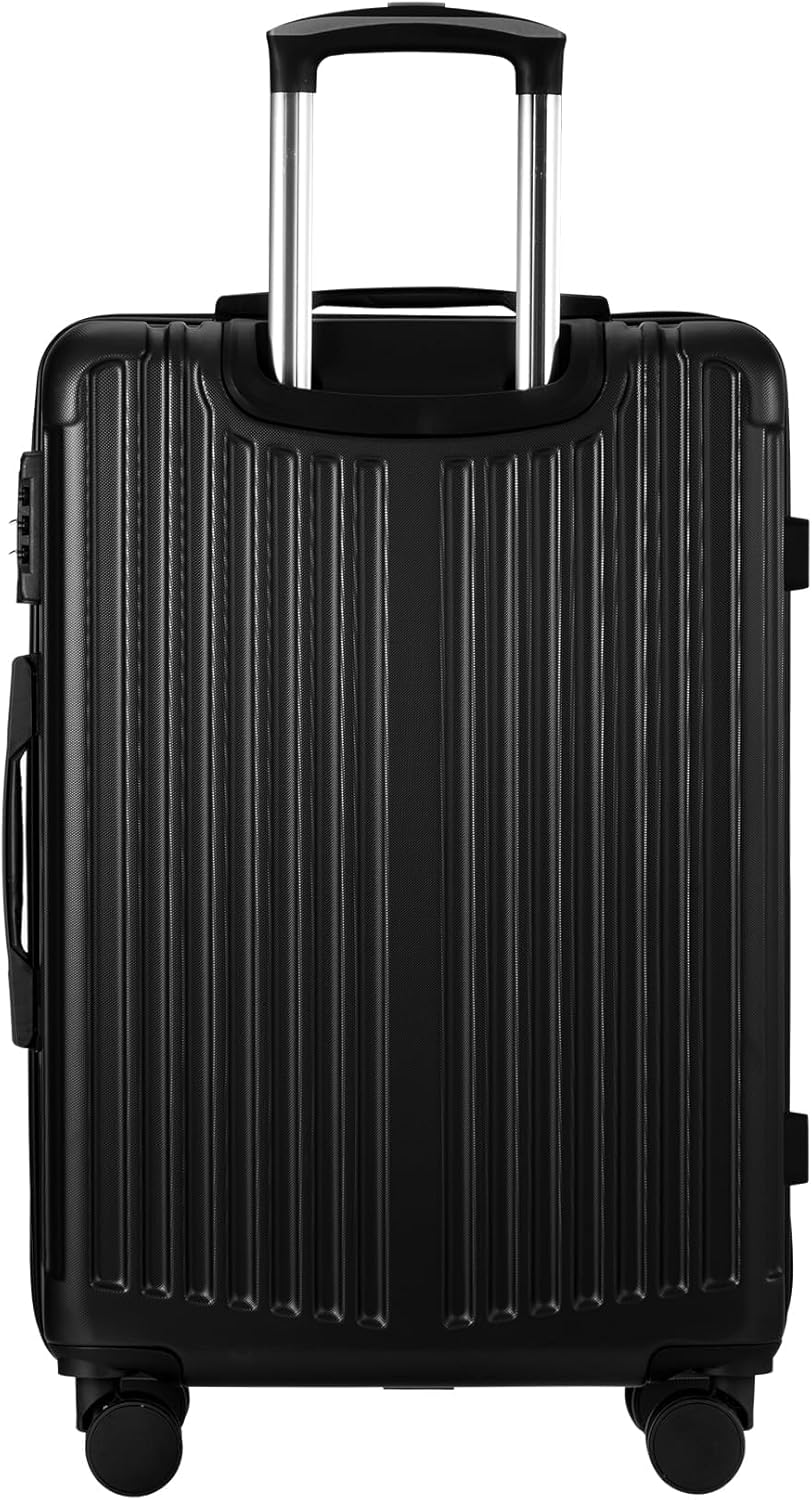 Elegante 28 inch zwarte hardshell reiskoffer met streep. Grote koffer met TSA-slot en 360 graden wielen voor vakantie.