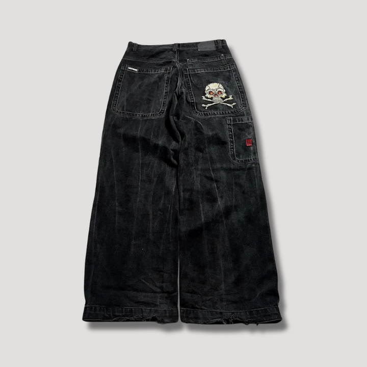 Zwarte baggy dames jeans met hoge taille, comfortabel en trendy voor een casual look.