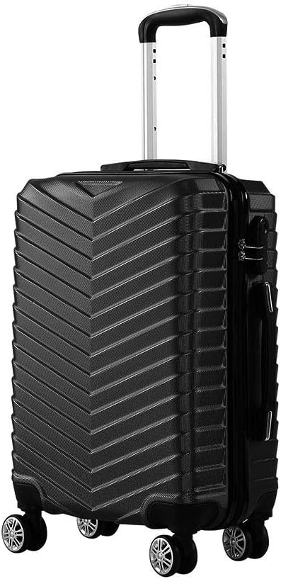Zwarte compacte handbagage koffer met 360° spinner wielen voor soepel reizen.