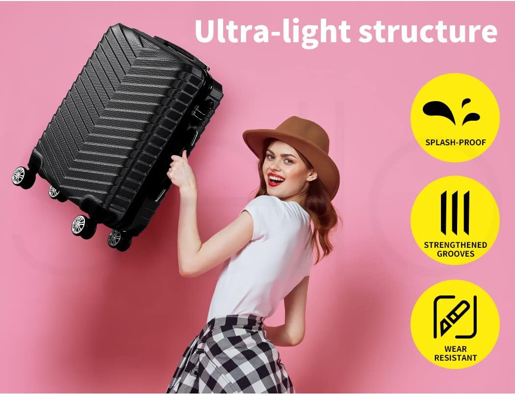 Zwarte reiskoffer met 360° spinner wielen voor moeiteloos manoeuvreren, compact en praktisch.