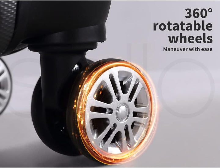 Lichtgewicht, duurzame zwarte handbagage koffer met 360° spinner wielen voor zorgeloze vakanties.