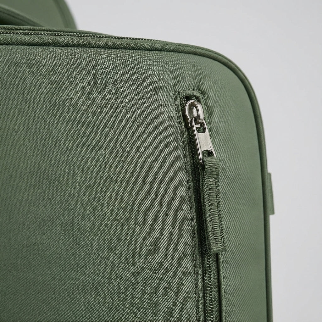 Comfortabele unisex FlightTrek rugzak gedragen, perfect voor handbagage tijdens lange vliegreizen.