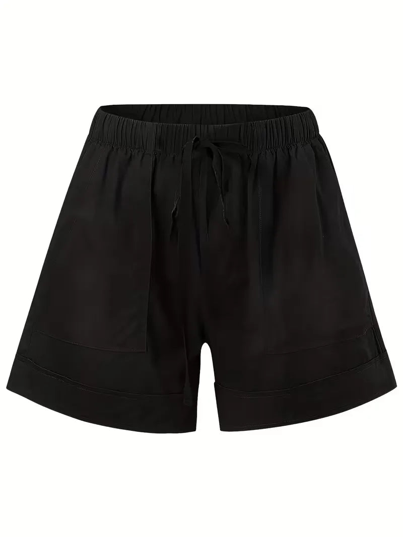Marineblauwe comfortabele dameshorts, elastische tailleband. Veelzijdig voor dagelijks gebruik.