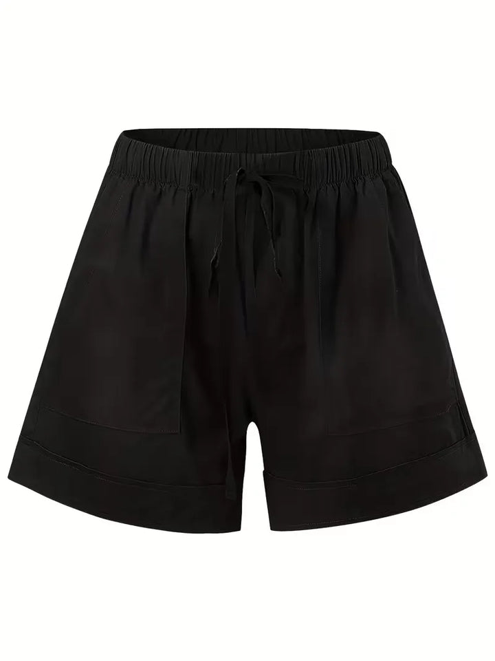 Marineblauwe comfortabele dameshorts, elastische tailleband. Veelzijdig voor dagelijks gebruik.