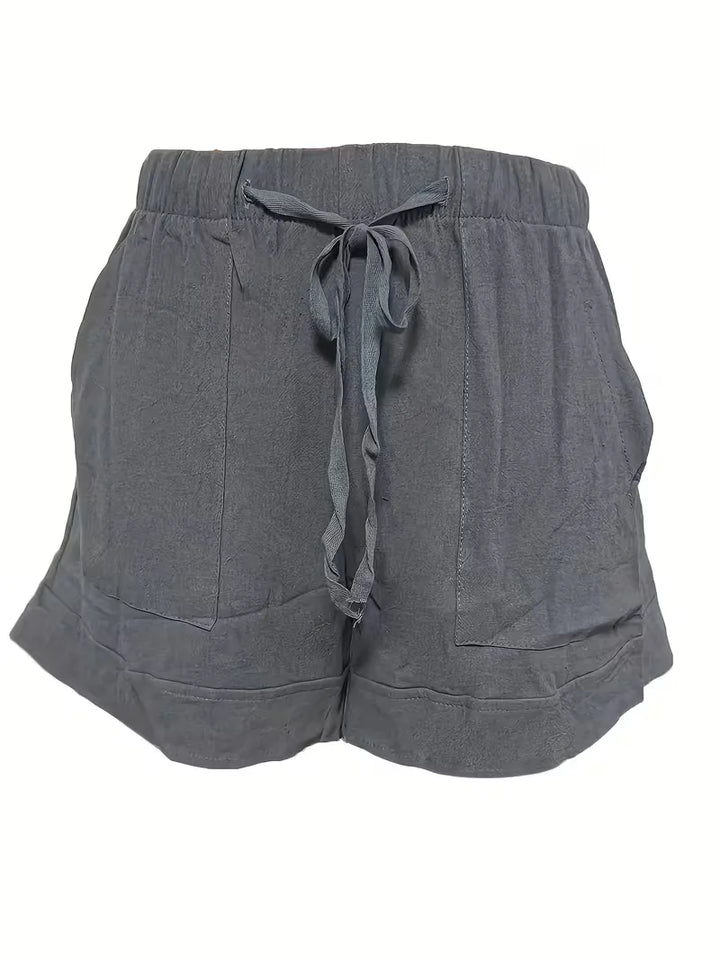 Olijfgroene casual dameshorts, wijde pijpen en elastische band. Perfect voor zomerkleding.