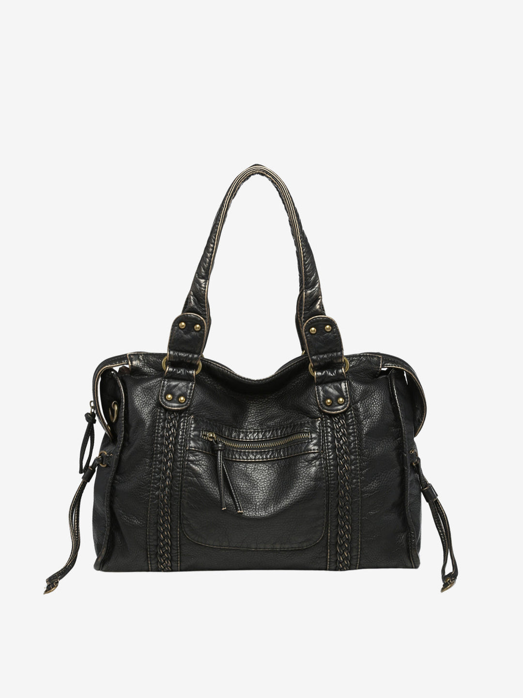 Zwarte dames schoudertas van vegan leer, elegant en modieus, met verstelbare riem, crossbody te dragen.