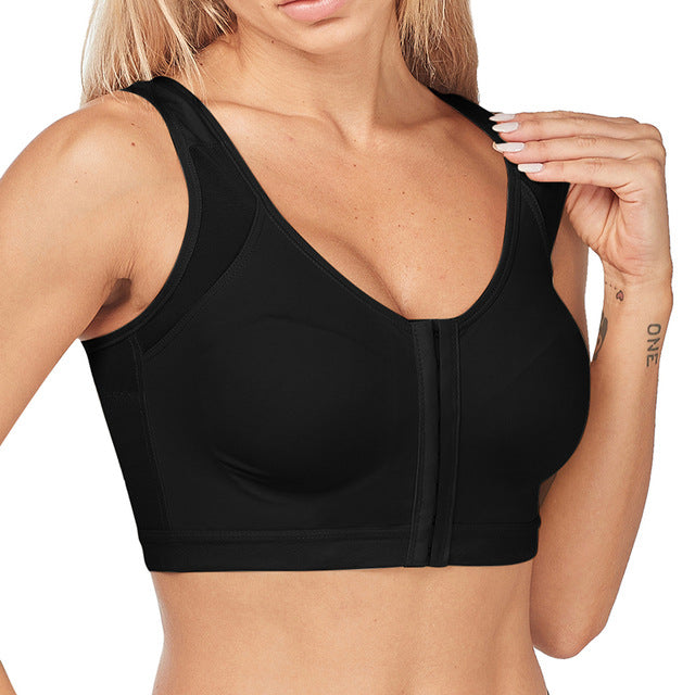 Zwarte dames sport-bh met ondersteuning, comfortabel en ademend, ideaal voor workouts